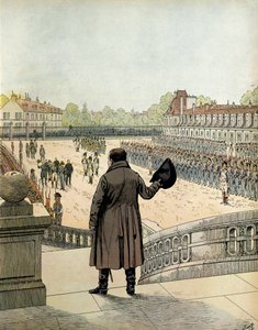 4月20日、フォンテーヌブローのシュヴァル・ブランの中庭で行われたナポレオン1世・ボナパルト（1769-1821）の告別式 作： pseudonym for Onfray de Breville Jacques Job