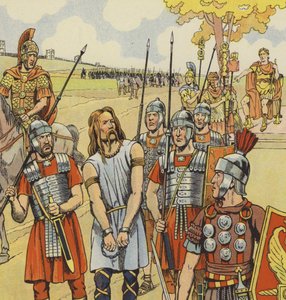 ユリウス・カエサルに降伏するヴェルツェントリックス（紀元前52年）（カラーリトグラフ 作： pseudonym for Onfray de Breville Jacques Job