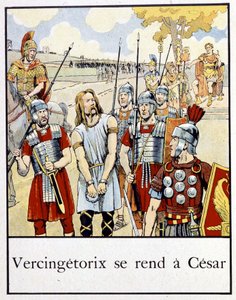VercingetorixがCaesarに降伏-Jacques Bainville著「Petite histoire de France」（Mane編）による。 作： pseudonym for Onfray de Breville Jacques Job