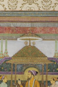 ピーコック王座の皇帝シャージャハーンの詳細、1640年（不透明なトイレと紙に金色） 作： son of Aqa Riza Abid