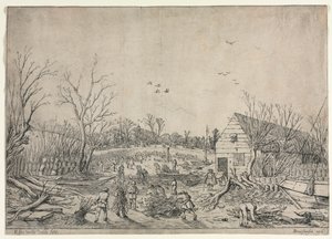 1624年1月10日の大洪水、あるいはヴィアネンによるレック川の壊れた堤防の修復。 作： van de Velde Esaias