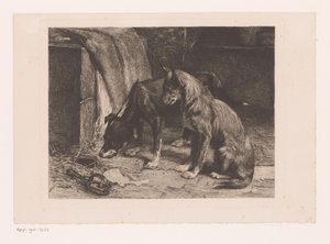 ネズミ捕りの 2 匹の犬 作： van den Eyken (attributed to)