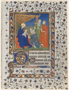 Book of Hours の Bifolio: Adoration of the Magi 作： workshop of Boucicaut Master