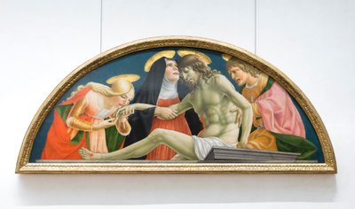 死んだキリストを悼む聖マグダラのマリア、処女マリアと伝道者聖ヨハネ 作： (1374 c.1420) Lorenzo da Sanseverino