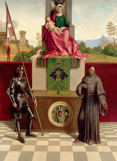 聖フランシスと聖ニカシウスの間のマドンナと子供（カステルフランコマドンナ）c.1503-04（木の油） 作： Giorgione
