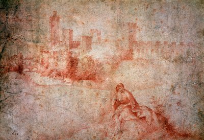 羊飼いとカステルフランコの眺め（サンギー・ドローイング 作： Giorgione