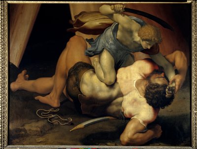ダビデとゴリアテ 両面スレートに描かれた絵画 ダニエーレ・デ・ヴォルテラ（1509-1566）（ec ital） 16世紀 日 1,33x1,72 m パリ・ルーヴル美術館 作： Daniele da  Volterra