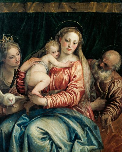 マドンナとチャイルド、聖ペテロと聖アグネス 作： (1528 88) Veronese