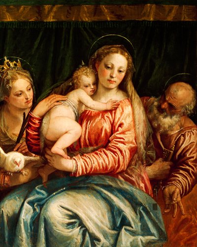 マドンナと子供、聖人と聖ペテロ ヴェロネーゼとして知られるパオロ・カリアリ作（1528-1588）、キャンバスに油彩 作： (1528 88) Veronese