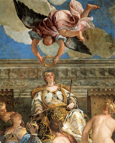 パオロ・ヴェロネーゼ（1528-1588）によるヴェネツィアの神格化、フレスコ画、細部、サラ・デル・マッジョール・コンシーリオ（大評議会ホール）、ドゥカーレ宮殿、ヴェネツィア 作： (1528 88) Veronese