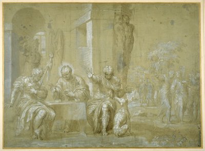 エマウスの晩餐、1550年頃（紙にペン、黒インク、茶色のウォッシュ） 作： Veronese
