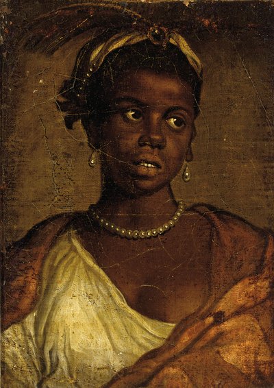 ムーア人の女性の肖像画、バストの長さ（パネルに置かれたキャンバスに油彩） 作： Veronese