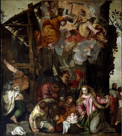 羊飼いの崇拝パオロ・ヴェロネーゼ（1528-1588）と呼ばれるパオロ・カリアリの絵画、1565年頃。ディム：350x290cm。油彩・キャンバスヴェネツィア、聖ヨハネとパウロのバシリカ（サン・ザニポロ）、ロザリオの礼拝堂。ヴェネツィア、聖ジョヴァンニとパオロのバジリカ ( 作： Veronese