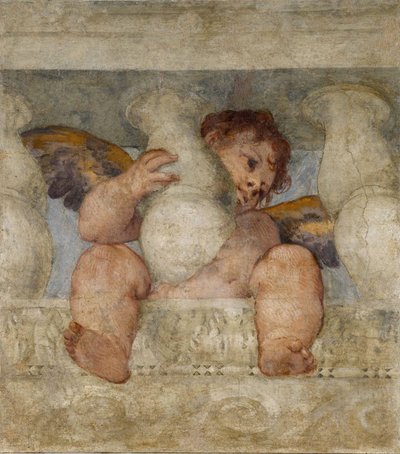 手すりに座る天使 par Veronese, Paolo (1528-1588).フレスコ画、サイズ：115x87 作： Veronese