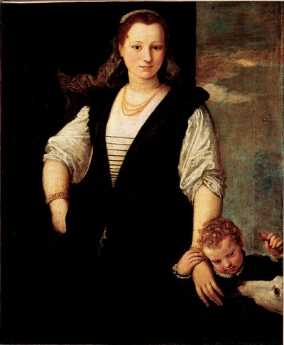 子供と犬を連れた女性の肖像（フランチェスコ・ベヴィラクアの子供たち？ パオロ・ヴェロネーゼ・カリアリ（1528-1588）の絵画 16世紀 日115x95 cm パリ、ルーヴル美術館 作： Veronese