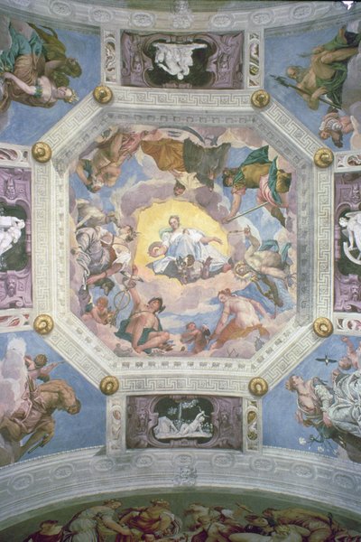 1561年頃、オリンポの間の天井に描かれたフレスコ画「普遍の調和」または「神の愛 作： Veronese