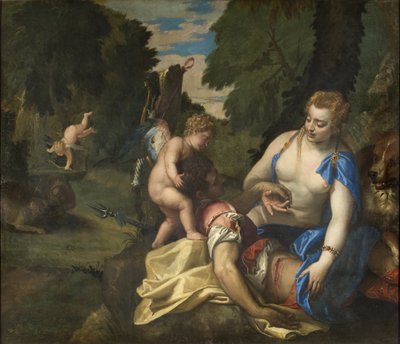 ヴェロネーゼ、パオロ（1528-1588）の「アドニスを嘆くヴィーナス」。油彩・キャンバス寸法：145x173,5cmストックホルム国立博物館 作： Veronese