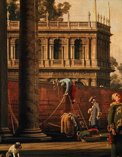 壁をよじ登る男のカプリッチョ（油彩・キャンバス） 作： Canaletto