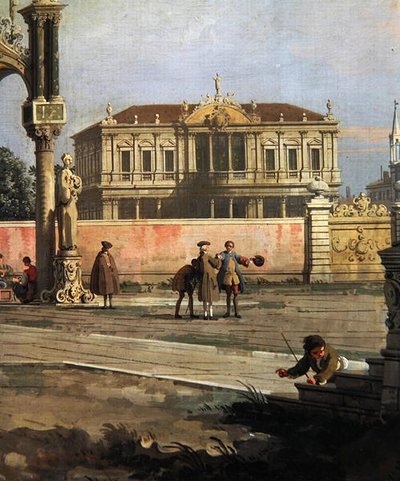 タウンハウスと公共広場のディテール（油彩・キャンバス） 作： Canaletto