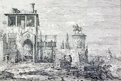 騎馬像のある風景 (エングレービング) 作： Canaletto