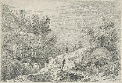 五橋のある風景」年代不詳（銅版画 作： Canaletto