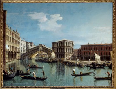 Le pont du Rialto a Venice Antonio Canal Dit Il Canaletto (1697-1768) の絵画 18世紀 日。1,19x1,54 m - ヴェネツィアのリアルト橋。カナレットと呼ばれるアントニオ・カナルの絵画（1697-1768年 作： Canaletto