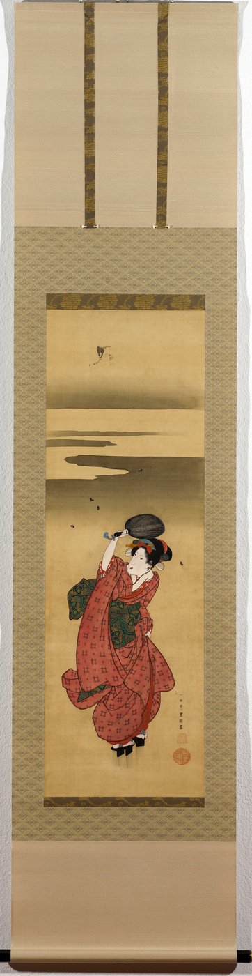 ホタル狩りをする若い女性 作： (1777-1835) Toyokuni II