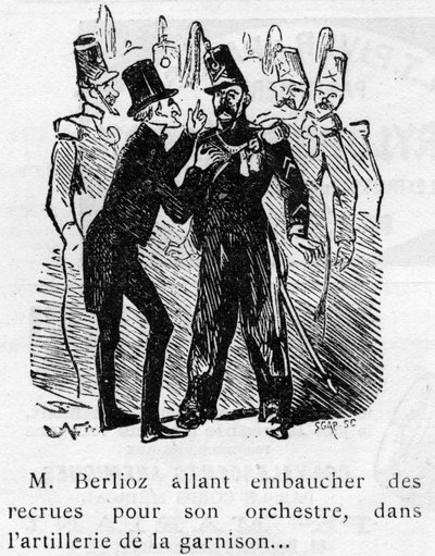 ベルリオーズ（1803-1869）の作品を題材にした漫画で、ナダールが1856年に「Journal pour rire」のためにデザインしたもの。 作： Nadar