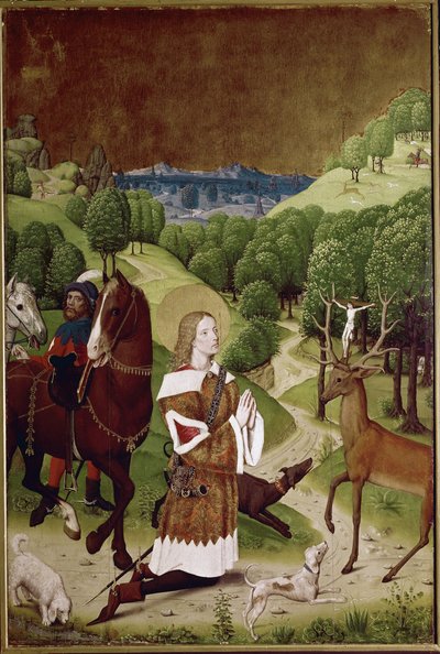 セント・ヒューバート・コンバージョン（パネルに油彩 作： (active c.1463 c.1490) Master of Wilten