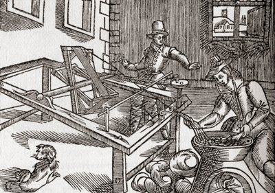 絹巻き、エドワード・ウィリアムの「Virginia Truly Valued」（1650年）の絵の複製、「The Century Illustrated Monthly Magazine」（1884年発行）より（リトグラフ 作： (after) American School