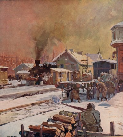 鉄道駅での赤軍と白軍の戦い（ロシア内戦 作： (after) Carrey