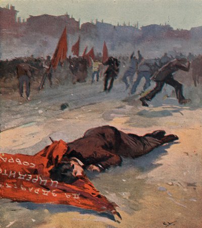 社会革命党の活動家ゴルバチェフスカヤがデモ中に赤衛兵に殺害される（ロシア・ペトログラード 作： (after) Carrey