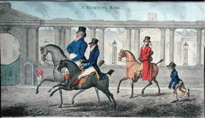 ジェームズ・ギルレイ（1756-1815）が1804年にハンナ・ハンフリー社から出版した「A Morning Ride」（手彩色のエッチング）。 作： (after) English School