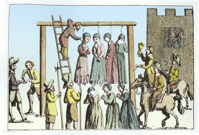 イギリスでの魔女の処刑（彫刻）（後に着色） 作： (after) English School