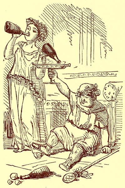 非常に古い花瓶に描かれたバッカニアの群像、1850年頃に出版されたギルバート・アボット・ア・ベケットの「The Comic History of Rome」からの挿絵（デジタル処理された画像 作： (after) English School