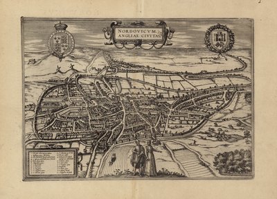ノーフォーク、ノリッチの地図（彫刻 作： (after) English School