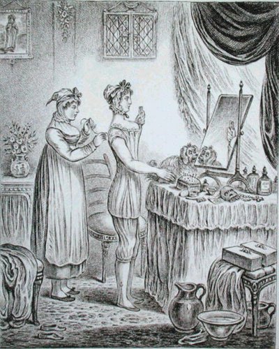 1810年にハンナ・ハンフリーが出版したジェームズ・ギルレイ（1757-1815）のエッチングによる「トイレの進歩：ステー 作： (after) English School