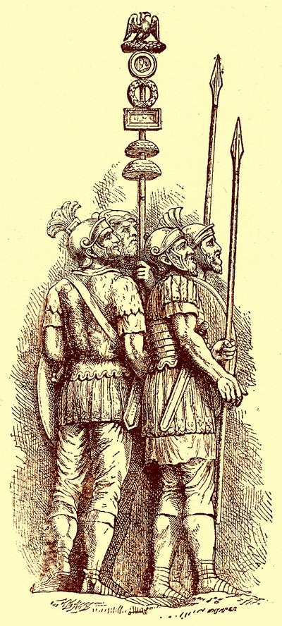 ローマ軍の兵士、1897年に出版されたH. O. Arnold-Forster著「History of England」の挿絵（デジタル処理された画像 作： (after) English School