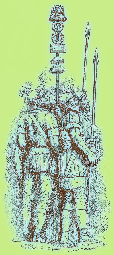 ローマ軍の兵士、1897年に出版されたH. O. Arnold-Forster著「History of England」の挿絵（デジタル処理された画像 作： (after) English School