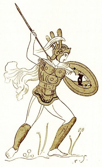 ルーヴル美術館の花瓶に描かれたサムナイト族の戦士（1884年に出版されたVictor Duruy著「History of Rome」の挿絵より）（デジタル処理された画像 作： (after) English School