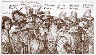 The Gunpowder Plot Conspirators, after a 1606 engraving (engraving) 作： (after) English School