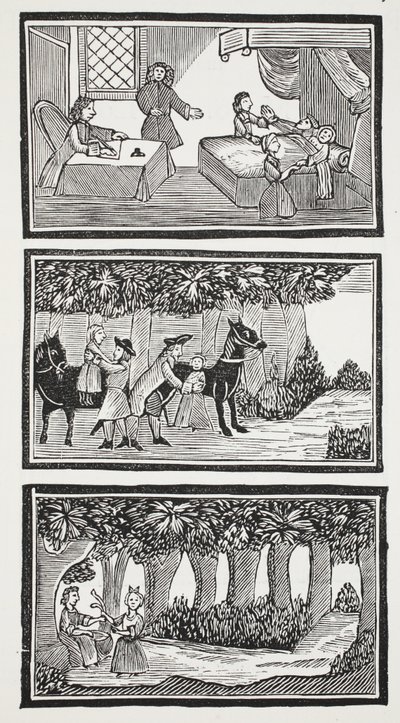 The History of The Two Children in the Wood、ジョン アシュトン、パブによる「18 世紀のチャップブックス」からのイラスト。 1882年（石版） 作： (after) English School