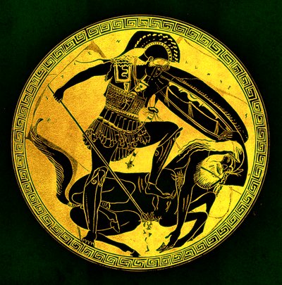戦士とケンタウロス（J. E. Harrison and D. S. MacColl著『Greek Vase Paintings』（1894年刊）の挿絵）。 作： (after) English School