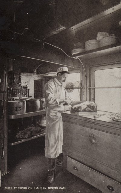 L と NW の食堂車で働くシェフ (b/w 写真) 作： (after) English photographer