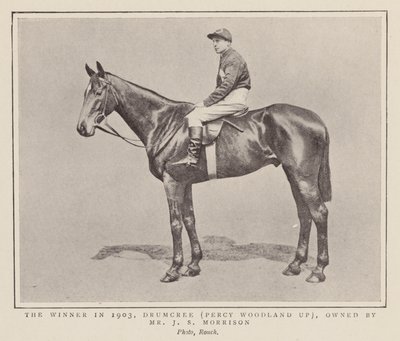 1903年グランドナショナルの勝馬ドラムクリー（モノクロ写真） 作： (after) English photographer