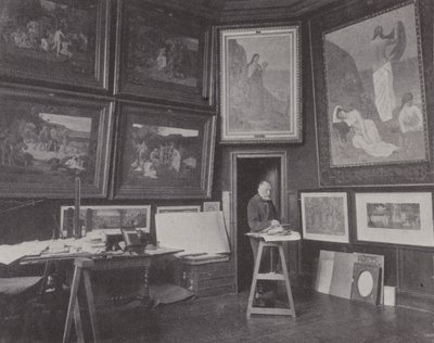 フランスの画家、ピエール・ピュヴィス・ド・シャヴァンヌのアトリエにて（モノクロ写真 作： (after) French Photographer