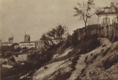 1860年頃のブルートフィン製粉所のあるモンマルトルの庭園（モノクロ写真 作： (after) French Photographer