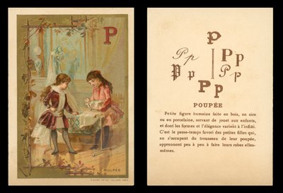 人形で遊ぶ子供たち（クロモリト） 作： (after) French School