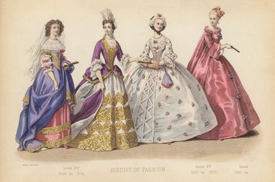 フランスのファッションルイ14世1668年～1694年、ルイ15世1720年～1760年、ルイ1720年～（カラー版画） 作： (after) French School