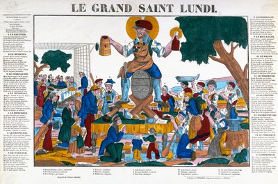 聖なる月曜日（Le Grand Saint Lundi）：月曜日を仕事ではなく酒に費やす労働者や商人を描いた漫画、19世紀半ば（カラーリトグラフ 作： (after) French School
